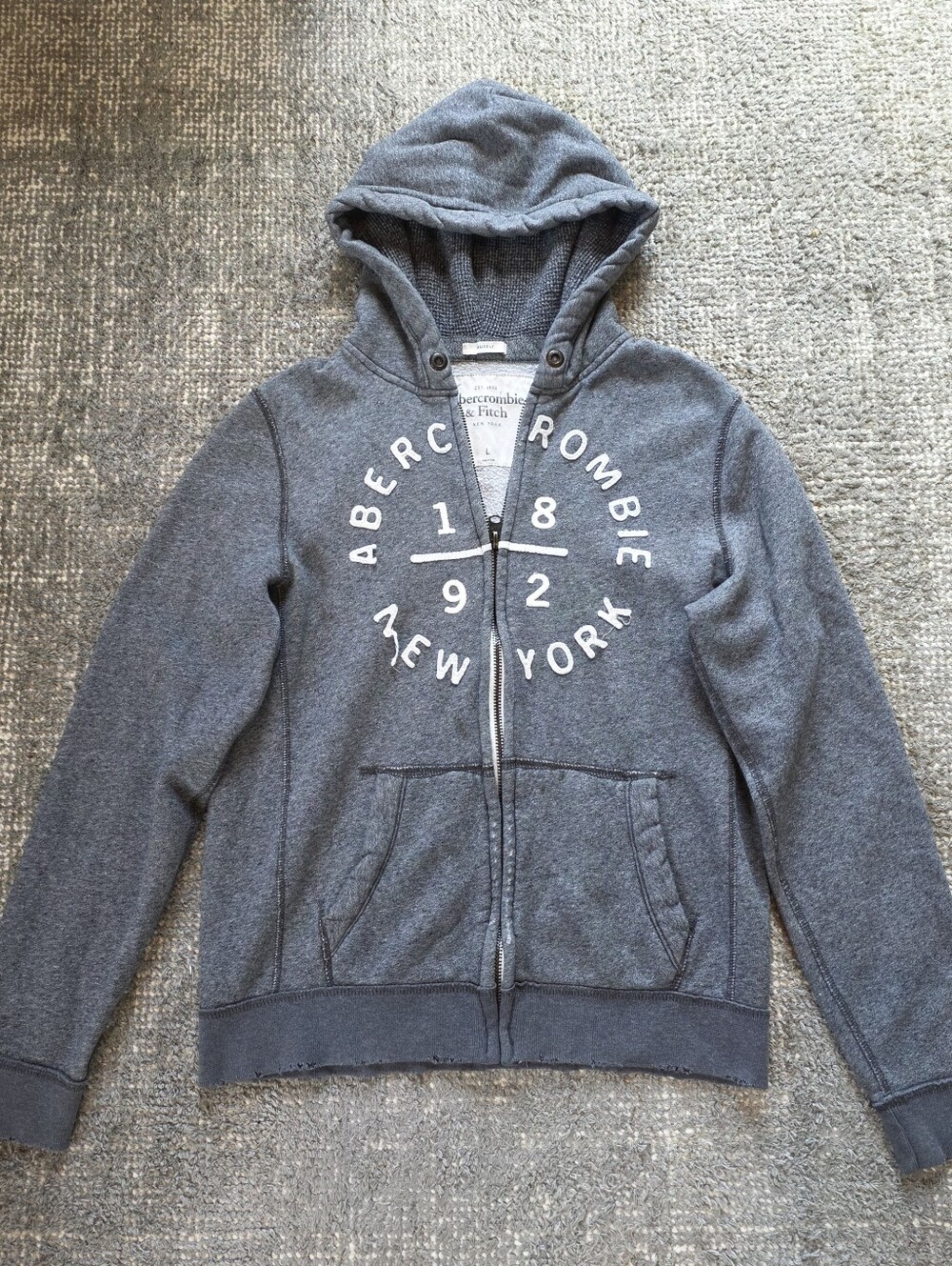 2K Abercrombie Fitch Hoodie Mens Large Gray Full Zip Muscle A&F 1892